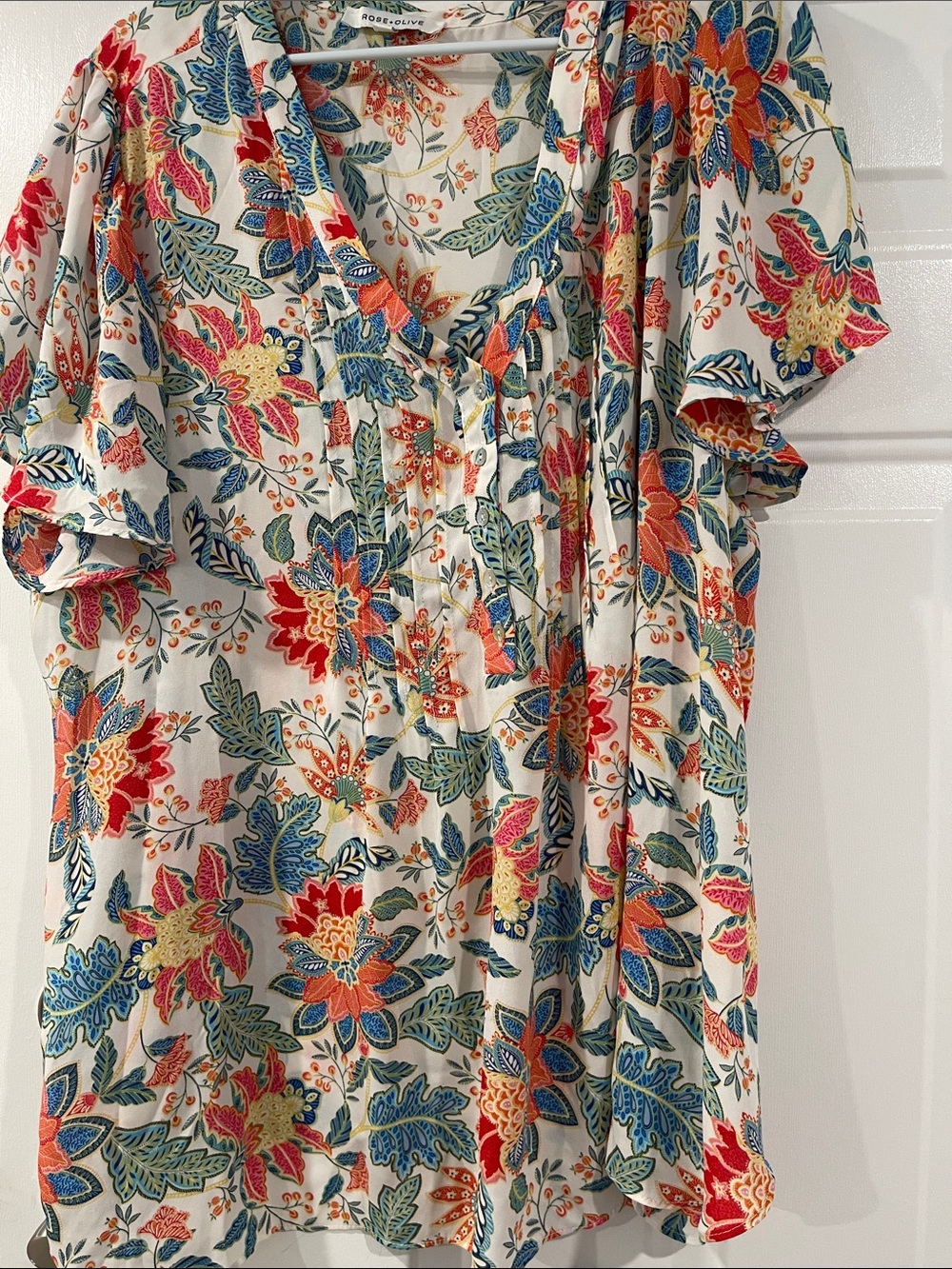 Rose & Olive Cream Floral V-Neck Flutter Sleeve Top